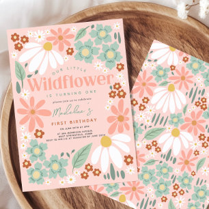 Retro Rosa Wilde Margerite Kindergeburtstag Einladung