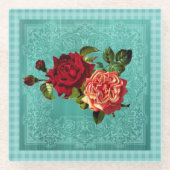 Retro-Rose Blaues Vintages Land Glasuntersetzer (Vorderseite)