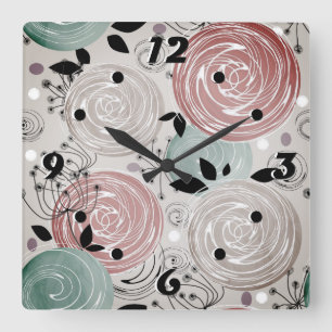 Retro, Rose Quadratische Wanduhr