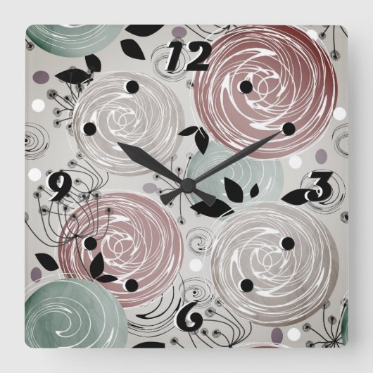 Retro, Rose Quadratische Wanduhr (Vorderseite)