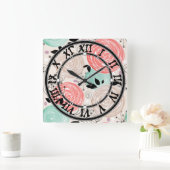 Retro, Rose Quadratische Wanduhr (Zuhause)