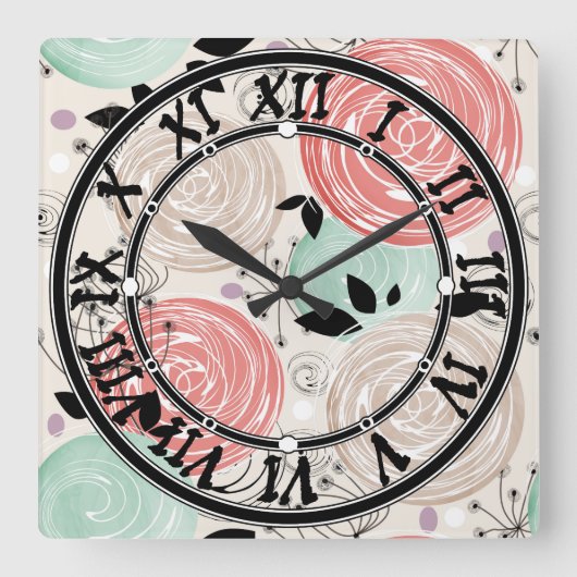 Retro, Rose Quadratische Wanduhr (Vorderseite)