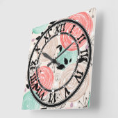 Retro, Rose Quadratische Wanduhr (Winkel)