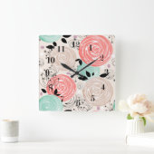 Retro, Rose Quadratische Wanduhr (Zuhause)