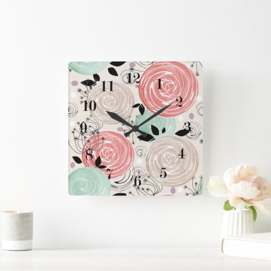 Retro, Rose Quadratische Wanduhr (Zuhause)