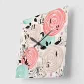 Retro, Rose Quadratische Wanduhr (Winkel)