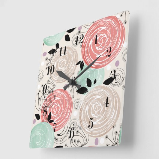 Retro, Rose Quadratische Wanduhr (Winkel)