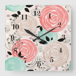 Retro, Rosen Quadratische Wanduhr