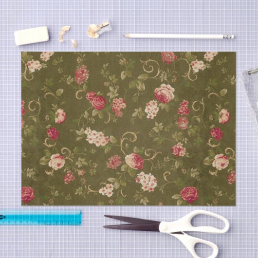 Retro Rosen- u. Olivenmuster Seidenpapier (Handwerk)