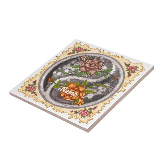 Retro Roses Yin Yang Fliese (Seite)
