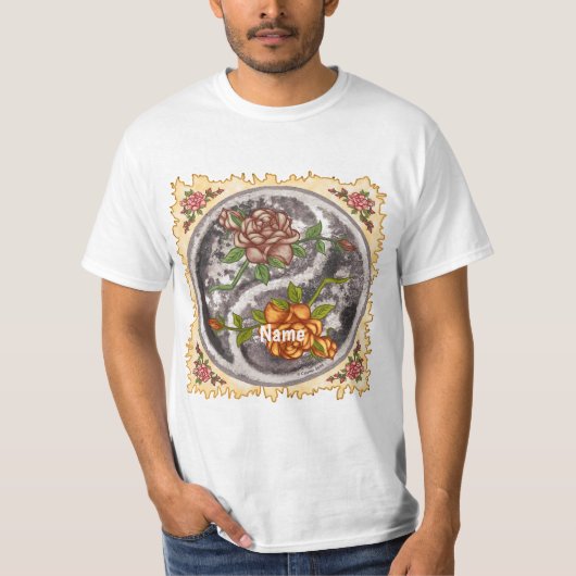 Retro Roses Yin Yang T-Shirt (Vorderseite)