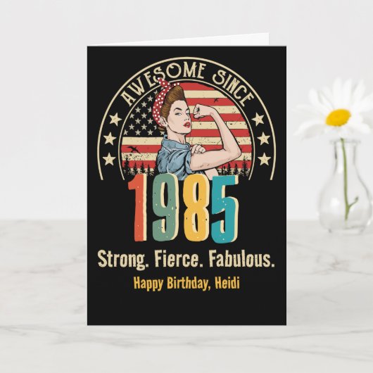 Retro Rosie Riveter Custom Birthday Card for Women Karte (Kleine Pflanze)