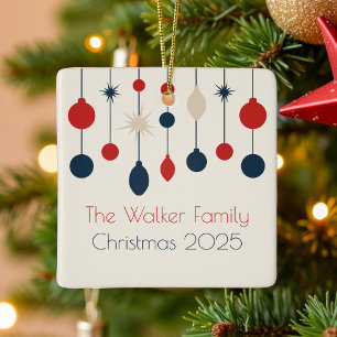 Retro Rot Blau Benutzerdefiniert 2025 Familienweih Keramikornament
