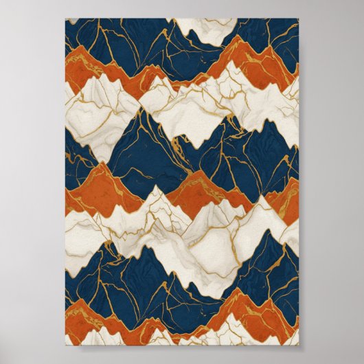Retro-Rot-Blau-Berglandschaftskunst Poster (Vorne)