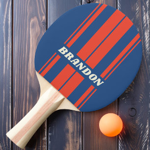 Retro Rot & Blau Doppeltes Bordüren Streifen mit N Tischtennis Schläger