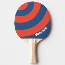 Retro Rot & Blau Drei Kreise Streifen mit Namen Tischtennis Schläger