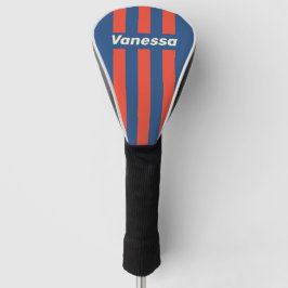 Retro Rot & Blau Drei Pin Streifen mit Namen Golf Headcover
