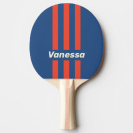 Retro Rot & Blau Drei Pin Streifen mit Namen Tischtennis Schläger
