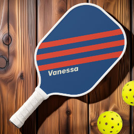 Retro Rot & Blau Drei Streifen mit Namen Pickleball Schläger