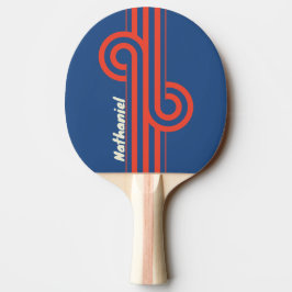 Retro Rot & Blau gestreifte Schleife mit Namen Tischtennis Schläger