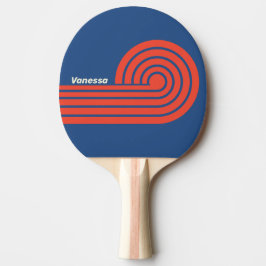 Retro Rot & Blau Lockenstreifen mit Namen Tischtennis Schläger