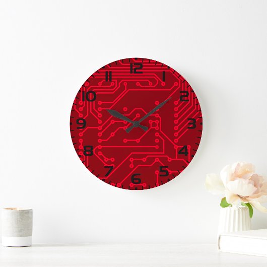Retro-Rot Circuit Board Tech-Muster Große Wanduhr