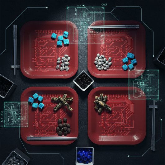 Retro-Rot Circuit Board Tech-Muster Pappteller