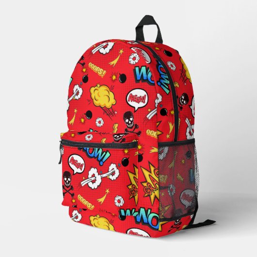 Retro-Rot-Comic- Pop-Art-Explosion-Muster Bedruckter Rucksack (Rückseitige Ecke Rechts)