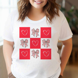 Retro-Rot Coquette-Bogen-Herz Kariert T-Shirt