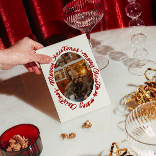 Retro-Rot-Cream-Oval-Rahmen-Foto-Weihnachten Feiertagskarte