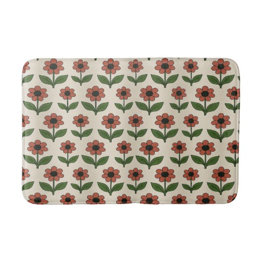 Retro-Rot-Daisy-Muster-Badezimmer-Matte Badematte (Vorderseite)