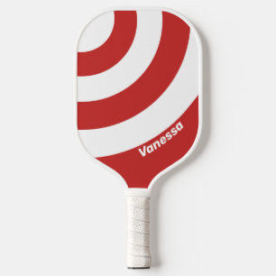 Retro Rot Drei Kreise Streifen mit Namen Pickleball Schläger