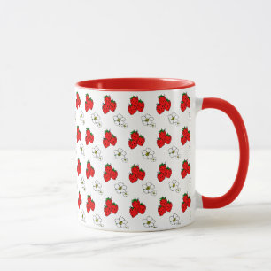 Retro-Rot-Erdbeer- und Blumenmuster Tasse