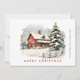 Retro-Rot-Farm-Scheunen-Weihnachten-Unternehmen Feiertagskarte