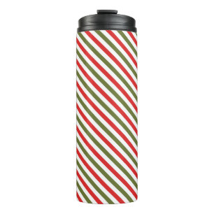Retro Rot Grün Weiß Weihnachtsstreifenmuster Thermosbecher