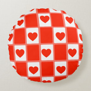 Retro-Rot-Herz-Karo-Muster-Wurfkissen Rundes Kissen