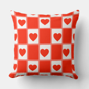 Retro-Rot-Herz-Schachbrettmuster-Wurfkissen Kissen