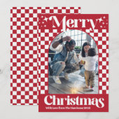 Retro-Rot kariert Weihnachts-Flachkarte Feiertagskarte (Vorne/Hinten)