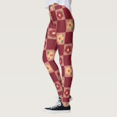 Retro-Rot-Karo-Blumenmuster Leggings (Links)