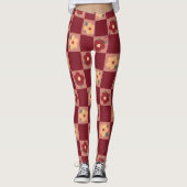 Retro-Rot-Karo-Blumenmuster Leggings (Vorderseite)