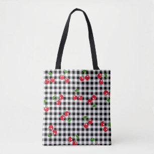 Retro Rot Kirsche Schwarz Weiß Büffel Karo Gingham Tasche