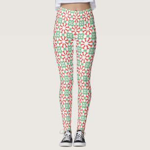 Retro-Rot Mintgrün Florales geometrisches Muster Leggings