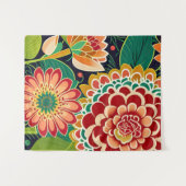 Retro Rot, Orange, Grüne Blüte, Boho, Hippie Wandteppich (Vorderseite (Horizontal))