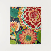 Retro Rot, Orange, Grüne Blüte, Boho, Hippie Wandteppich (Vorderseite)