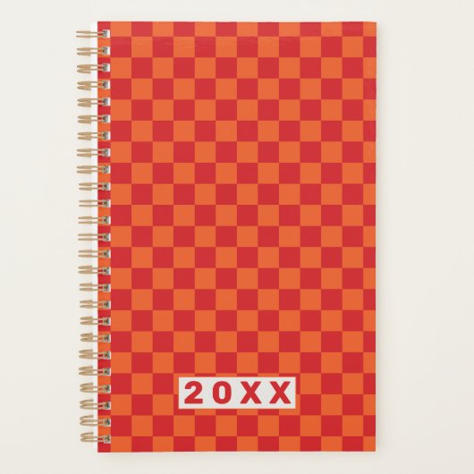 Retro-Rot-Orange-Schachbrett 2026 Planer (Vorderseite)