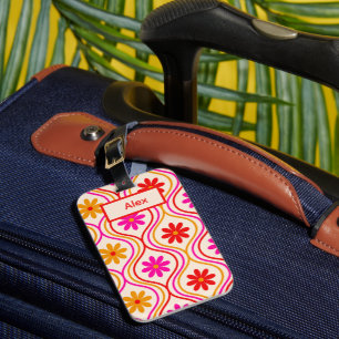 Retro Rot Pink Orange Blumen auf Ogee individuell  Gepäckanhänger