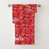 Retro-Rot-Rosa-Muster Badhandtuch Set (Insitu)