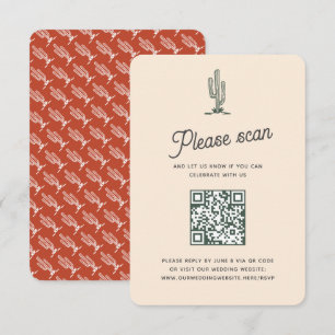 Retro-Rot-Saguaro-Kakteen-Wüstenhochzeit-QR-Code RSVP Karte