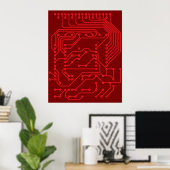 Retro-Rot-Schaltkreisplatinen-Tech-Muster Poster (Heimbüro)