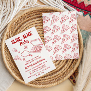 Retro-Rot Scheibe Scheibe Baby Pizza Baby Shower Einladung